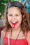 Free Young Girls Tongue Painted Red With Softdrink Royalty Free Stock Photography - 6039077