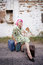 Free Woman With Pink Hair And A Small Suitcases Royalty Free Stock Images - 6040449