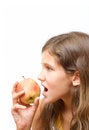 Free Teen Girl Eat Apple Isolated On White Stock Photography - 6428212