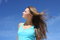 Free The Young Girl On A Background Of The Dark Blue Sk Stock Photos - 6516603