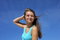 Free The Young Girl On A Background Of The Dark Blue Sk Stock Images - 6518594
