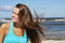 Free The Young Girl On A Background Of The Dark Blue Sk Stock Photos - 6518613