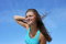 Free The Young Girl On A Background Of The Dark Blue Sk Royalty Free Stock Photography - 6519037
