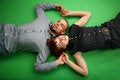 Free Girl And Guy Lie Head To Head Stock Image - 6581511