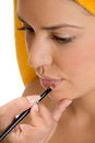 Free Beautician Putting Lipstick On Woman S Lips Stock Images - 6617914