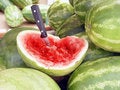 Free Market Watermelon Tasting Royalty Free Stock Photos - 703738