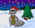 Free Happy Christmas Cat With Christmas Tree Stock Images - 7290684