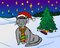 Free Happy Christmas Cat With Christmas Tree Stock Images - 7290684