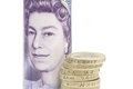 Free Coins And Twenty Pound Note Stock Photography - 7864052