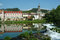 Free Village Reflected In The River With Cascade Stock Photography - 793042