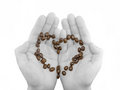 Free Coffee In Form Of Heart On Black -white Hands. Royalty Free Stock Photo - 7915235