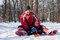 Free The Boy Sitting On A Sledge In Red Valenki. Stock Photos - 7912223