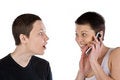 Free Woman Is Surprised To Message Of Friend With Phone Stock Photography - 8118502