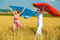 Free Two Young Beautiful Woman Running On The Field Royalty Free Stock Images - 8111669