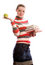 Free Young Girl With Book And Apple. Isolated On Whit Stock Photos - 8197763