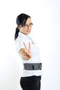 Free Attractive Businesswoman Victory Sign Stock Photography - 8234022