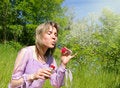 Free Young Woman Blows A Soap Bubbles Stock Images - 8435254