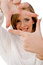 Free Smiling Female Showing Framing Hand Gesture Stock Photo - 8456560