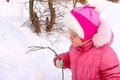 Free Pretty Little Girl Drawing On The Snow. Stock Images - 8505494