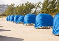 Free Blue Beach Shelters On Windy Beach Stock Image - 8526841