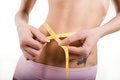 Free Slim Girl Measuring Torso With Tape Royalty Free Stock Images - 8557619