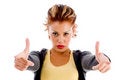 Free Female Showing Thumbs Up With Both Hands Stock Image - 8573871