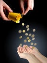 Free Coins Falling To Hands. Royalty Free Stock Image - 8595396