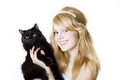 Free Blonde Girl With A Black Cat Stock Image - 8616491