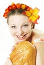 Free Smiling Girl With A Great Bread Royalty Free Stock Photography - 8616517
