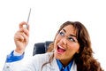 Free Smiling Doctor Looking The Pen Stock Photography - 8795842