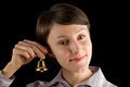 Free Young Woman With A Handbell On Black Royalty Free Stock Photo - 8841235