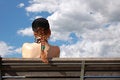 Free Girl, Bench And Clouds Stock Image - 8847951