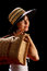 Free Young Woman With Straw Hat And Bag Royalty Free Stock Image - 8879806