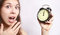 Free The Girl And An Alarm Clock. Stock Photo - 8923390