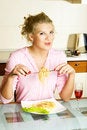 Free Pretty Woman Eating Spaghetti Royalty Free Stock Images - 8980489