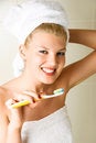 Free Happy Girl Brushing Her Teeth Stock Images - 8980544