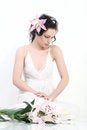 Free Beautiful Woman Sits In The White Dress. Royalty Free Stock Images - 8982619