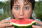 Free Woman With Watermelon Stock Image - 9261761