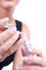Free Beautician S Hands Applying Lipgloss Royalty Free Stock Photos - 9336968