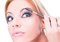 Free Nice Caucasian Model Applying Makeup With Brush Stock Image - 9349281
