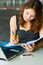 Free Young Pretty Caucasian Lady Using Laptop Outdoors Royalty Free Stock Image - 9408386