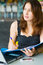 Free Young Pretty Caucasian Lady Using Laptop Outdoors Stock Photography - 9408412