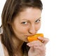 Free Woman Tasting An Orange Royalty Free Stock Photography - 9539077