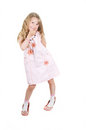 Free Little Girl Playing With Big Mom Shoes Royalty Free Stock Photo - 9796445