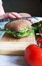 Free Dividing Healthy Rye Bread Sandwich In Half Royalty Free Stock Photography - 9977967