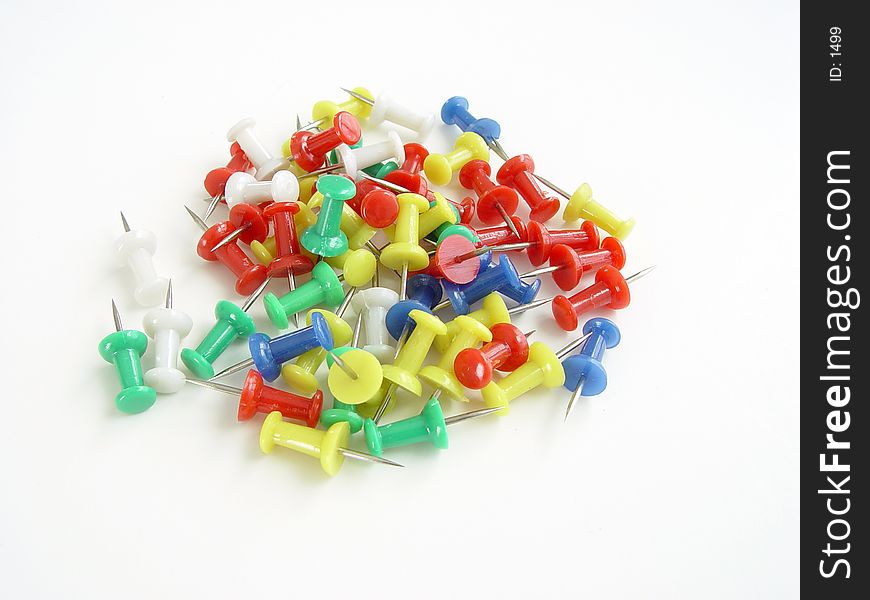 Assorted colors of push pins. Assorted colors of push pins