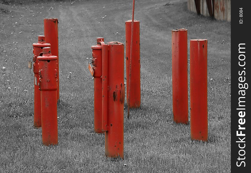 Water Pipes for use if the is a fire, all colors but red are desaturated.