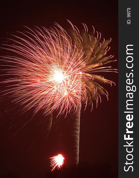 Large bursts of fireworks high in the sky. celebrating the Fourth of July. Large bursts of fireworks high in the sky. celebrating the Fourth of July.