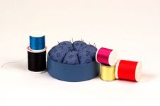 Pin Cushion And Spools Of Thread Stock Photos Pin Cushion And Spools Of Thread Stock Photos