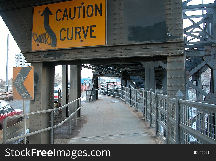 Caution sign on 109 Street Bridge. Caution sign on 109 Street Bridge